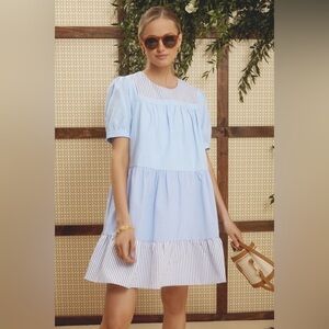 English Factory Blue Stripe 100% Cotton Mini Dress Size Medium NWT Short Sleeve
